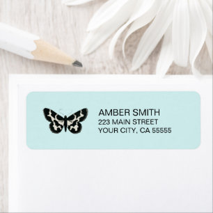  Aqua Blue Zwart en Witte Vlinder Natuur Etiket