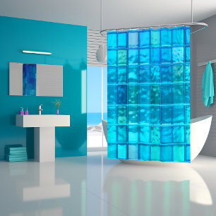 Aqua Blues doorschijnende tegellook Douchegordijn