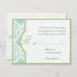 Aqua BlueToile Quatrefoil RSVP Responce-kaarten Kaartje