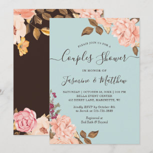 Aqua Blush Bloemen Bruidspaar Shower Uitnodiging