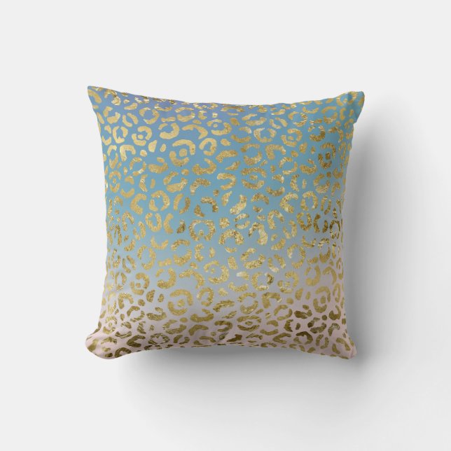 Aqua Blush Gold Leopard Print Kussen (Voorkant)