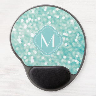 Aqua Bokeh Lights Glitter Sparkles en Monogram Gel Muismat