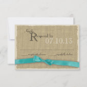 Aqua Bow en Burlap Wedding Reactie RSVP Kaartje (Voorkant)