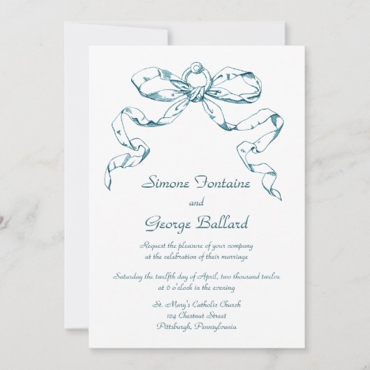 Aqua Bow Swag Wedding Uitnodiging (Voorkant)