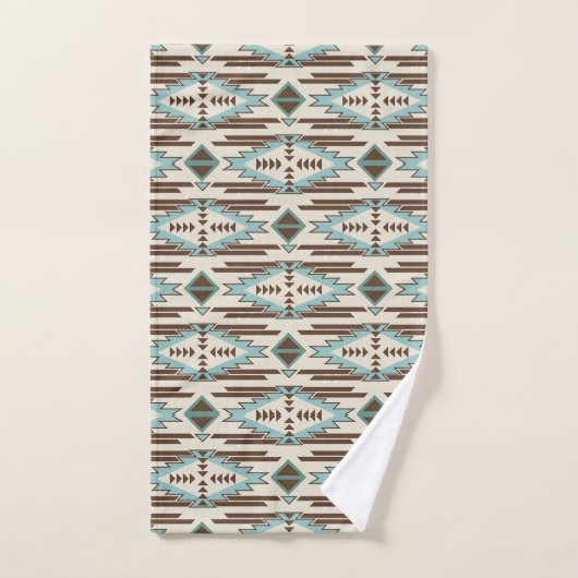 Aqua Brown Aztec Pattern Monogram Bad Handdoek (Handdoek)