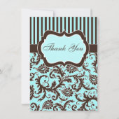 Aqua, Brown, Carte de remerciements en damas rayé (Devant)