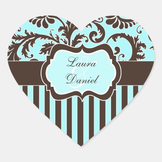 Aqua, Brown en White Striped Damask Sticker (Voorkant)