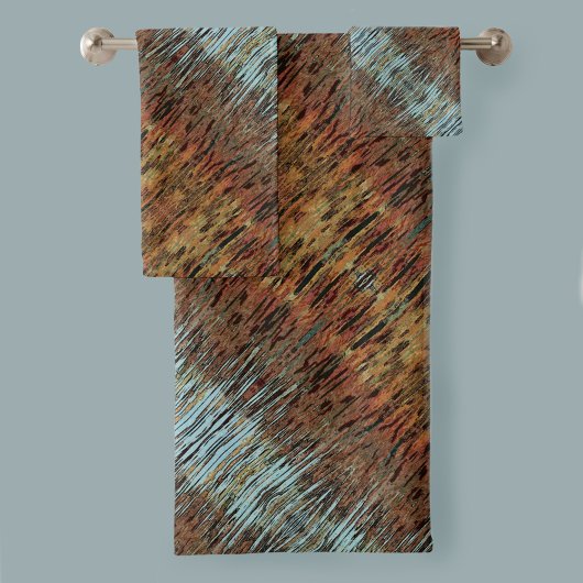 Aqua Brown Mosterd Sinaasappel Abstract patterned Bad Handdoek