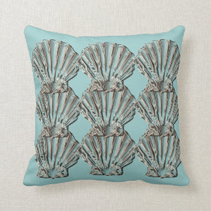 Aqua brown strand cottage shell kussen
