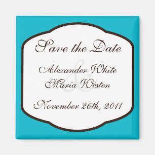 Aqua Brown & White Save the Date Magnet