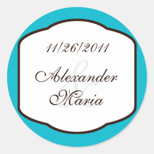 Aqua Brown & White Wedding Envelope Seals Ronde Sticker