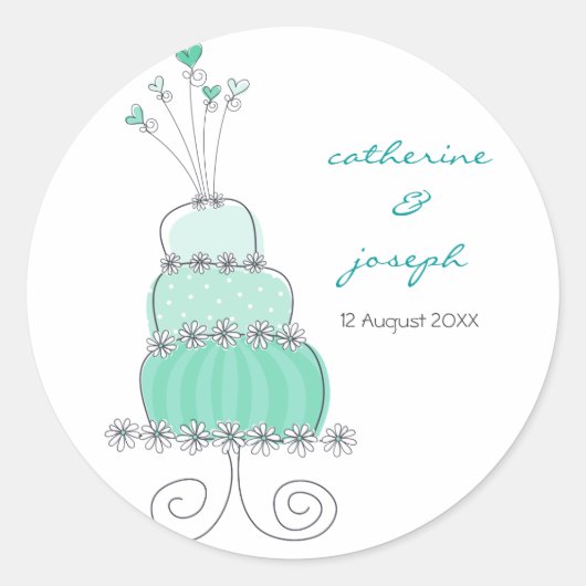 Aqua bruiloft Cake Dank je cadeaulabel sticker (Voorkant)