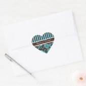 Aqua, bruin en witte Sticker met hartvorm (Envelop)