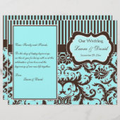 Aqua, Bruin, White Striped Damask Wedding Programm (Voorkant / Achterkant)