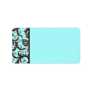 Aqua, bruin, wit Damask-adreslabel Etiket