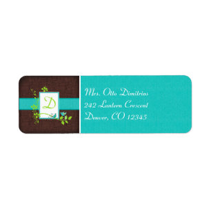 Aqua, Bruin, Wit, Groen Monogram Adresetiket Etiket