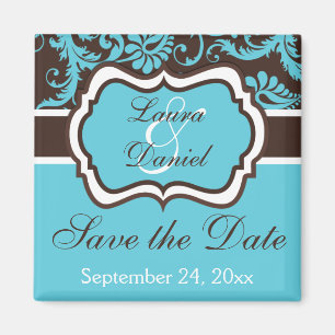 Aqua, Bruin, Witte Damask bespaart de Datum Magnet Magneet