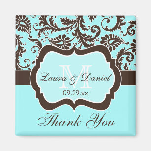 Aqua, brun, aimant floral blanc de faveur de