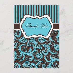 Aqua, brun, carte de remerciements blanc de