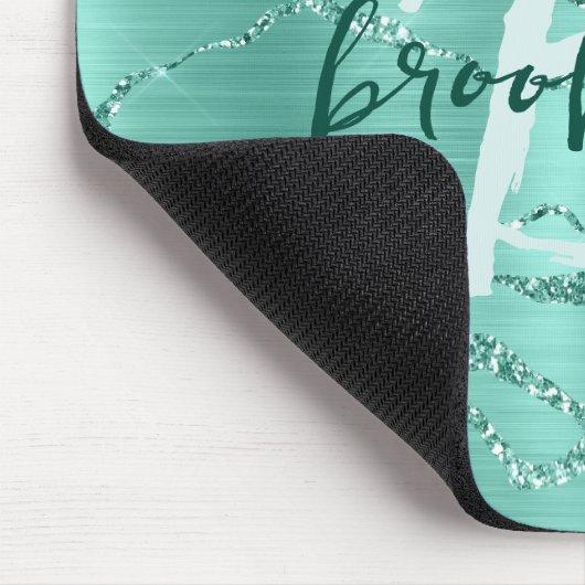 Aqua Brushed Metal Glitter Script Monogram  Muismat (Hoek)