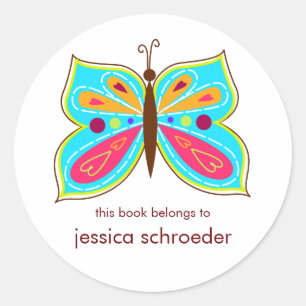 Aqua Butterfly Boek Borden Ronde Sticker