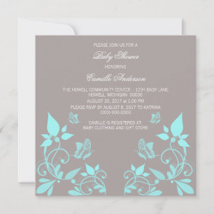 Aqua Butterfly Floral Baby shower Invite Kaart