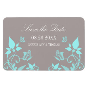 Aqua Butterfly Floral Save the Date Magnet