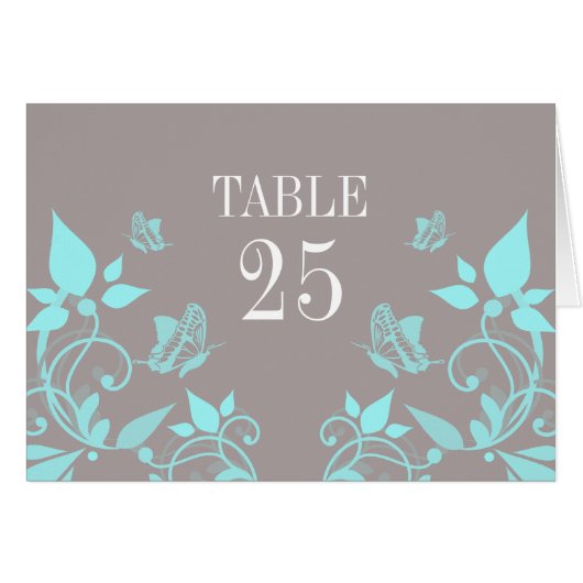 Aqua Butterfly Floral Table Number Kaart (Voorkant Horizontaal)