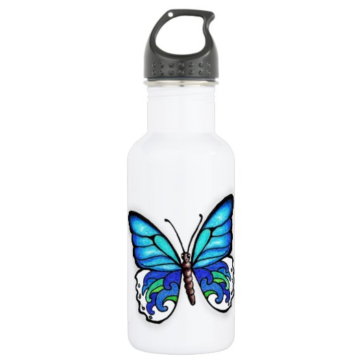 Aqua Butterfly Waterfles (Voorkant)