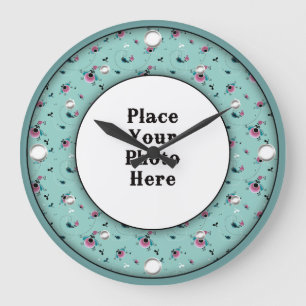 Aqua Cadre Floral Votre horloge murale photo