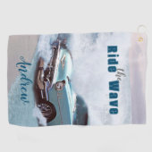  Aqua Car "Ride The Wave" Quote Ocean Beach Golfhanddoek (Horizontaal)