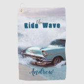  Aqua Car "Ride The Wave" Quote Ocean Beach Golfhanddoek (Voorkant)