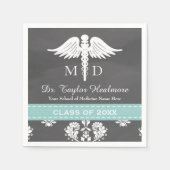 Aqua Chalkboard Caduceus Medical School Afstuderen Servetten (Voorkant)