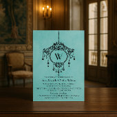 Aqua Chandelier Wedding Invite Kaart
