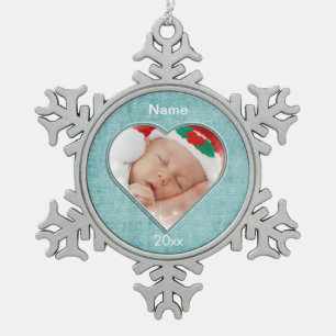 Aqua Chenille Heart Shape Photo Lijst Sjabloon Tin Sneeuwvlok Ornament