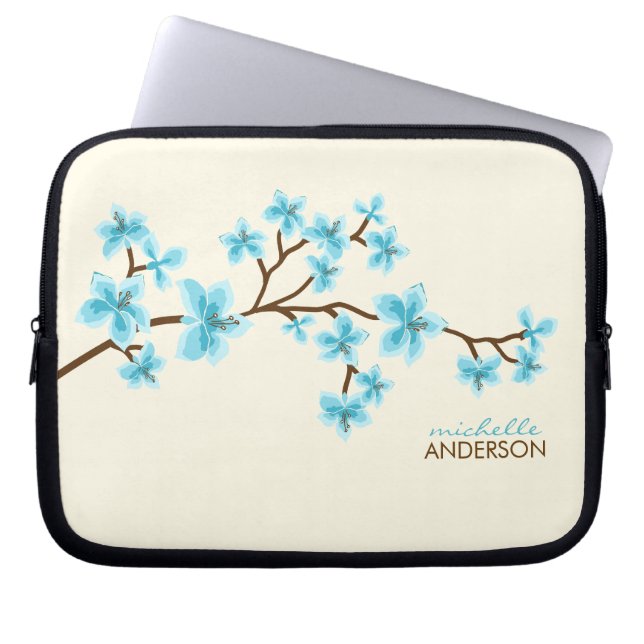 Aqua Cherry Blossingboom Laptop Sleeve (Voorkant)