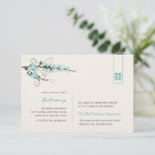 Aqua Cherry Blossom Chic Asian Wedding Reception Kaart (Staand voorkant)