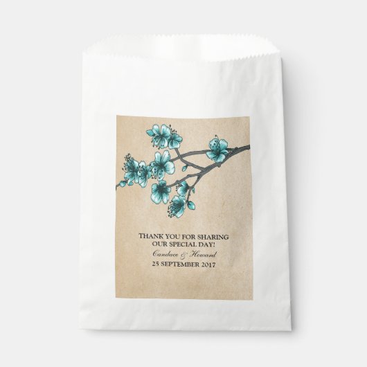 Aqua  Cherry Blossom Favor Bags Bedankzakje (Voorkant)