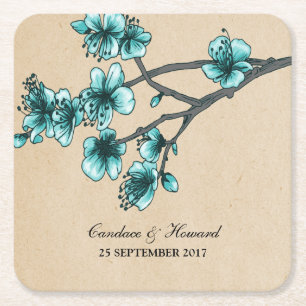 Aqua Cherry Blossom Paper Onderzetters
