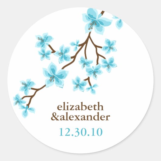 Aqua Cherry Blossom Ronde Sticker (Voorkant)