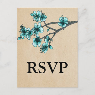 Aqua  Cherry Blossom RSVP Briefkaart