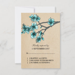 Aqua  Cherry Blossom RSVP-kaart RSVP Kaartje