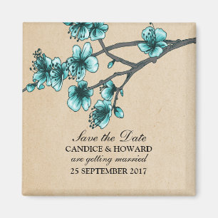 Aqua  Cherry Blossom Save the Date Magnet Magneet