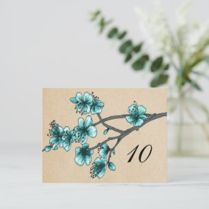 Aqua  Cherry Blossom Table Number Briefkaart