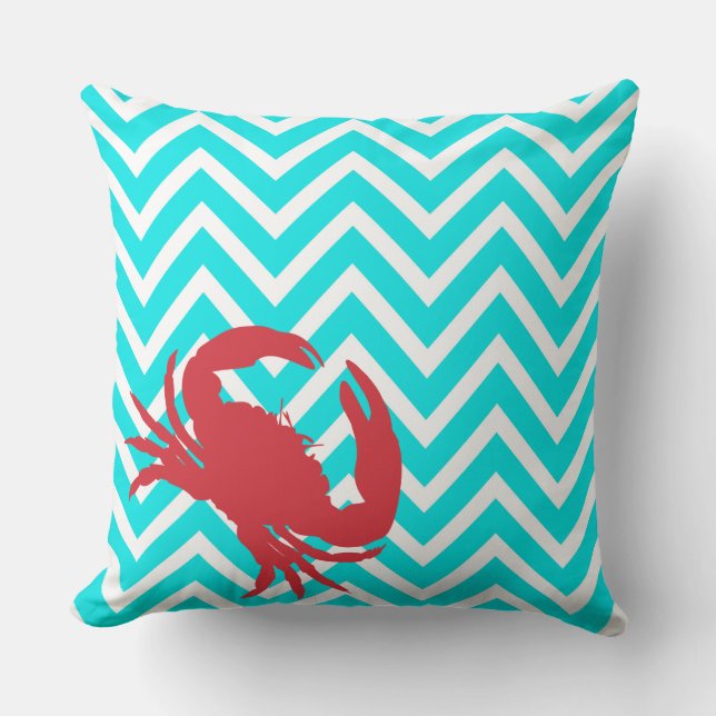 Aqua Chevron Crabby Chic Accent Kussen (Voorkant)