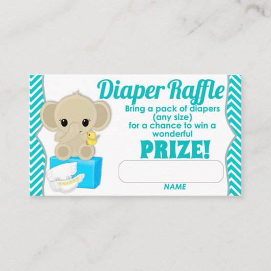 Aqua Chevron Elephant Luier Raffle Tickets 100pk Informatiekaartje (Voorkant)