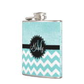 Aqua Chevron Glitter Monogram Flask Heupfles (Links)