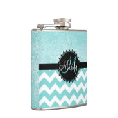 Aqua Chevron Glitter Monogram Flask Heupfles (Rechts)
