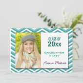 Aqua Chevron Graduation Party Photo Invitation (Debout devant)