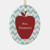 Aqua Chevron Red Apple leraar Keramisch Ornament (Rechts)